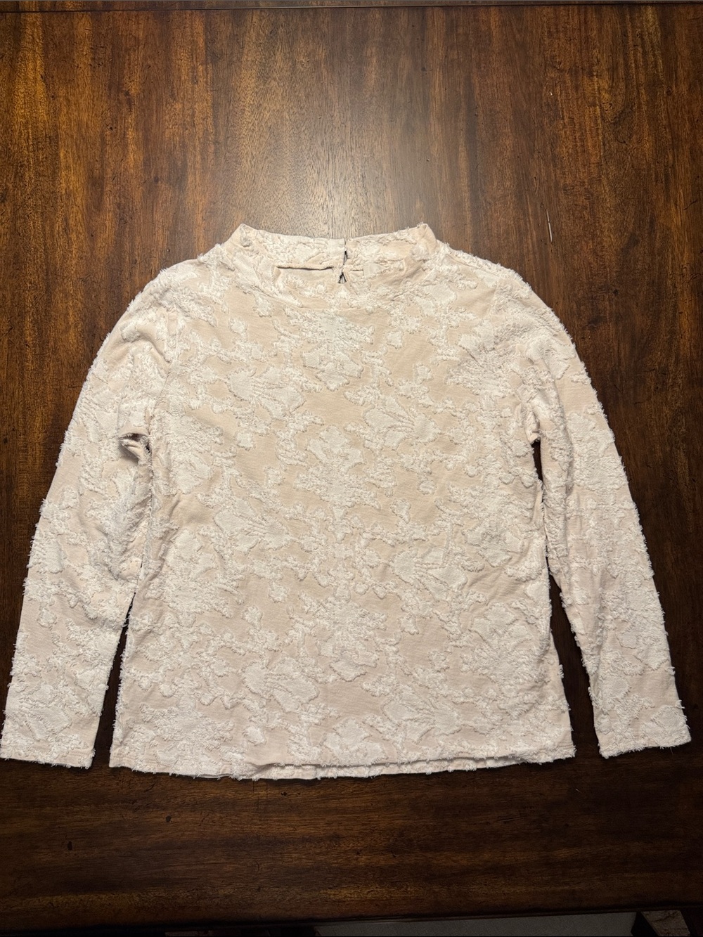 LOFT Cream Textured Floral Long-Sleeve Top